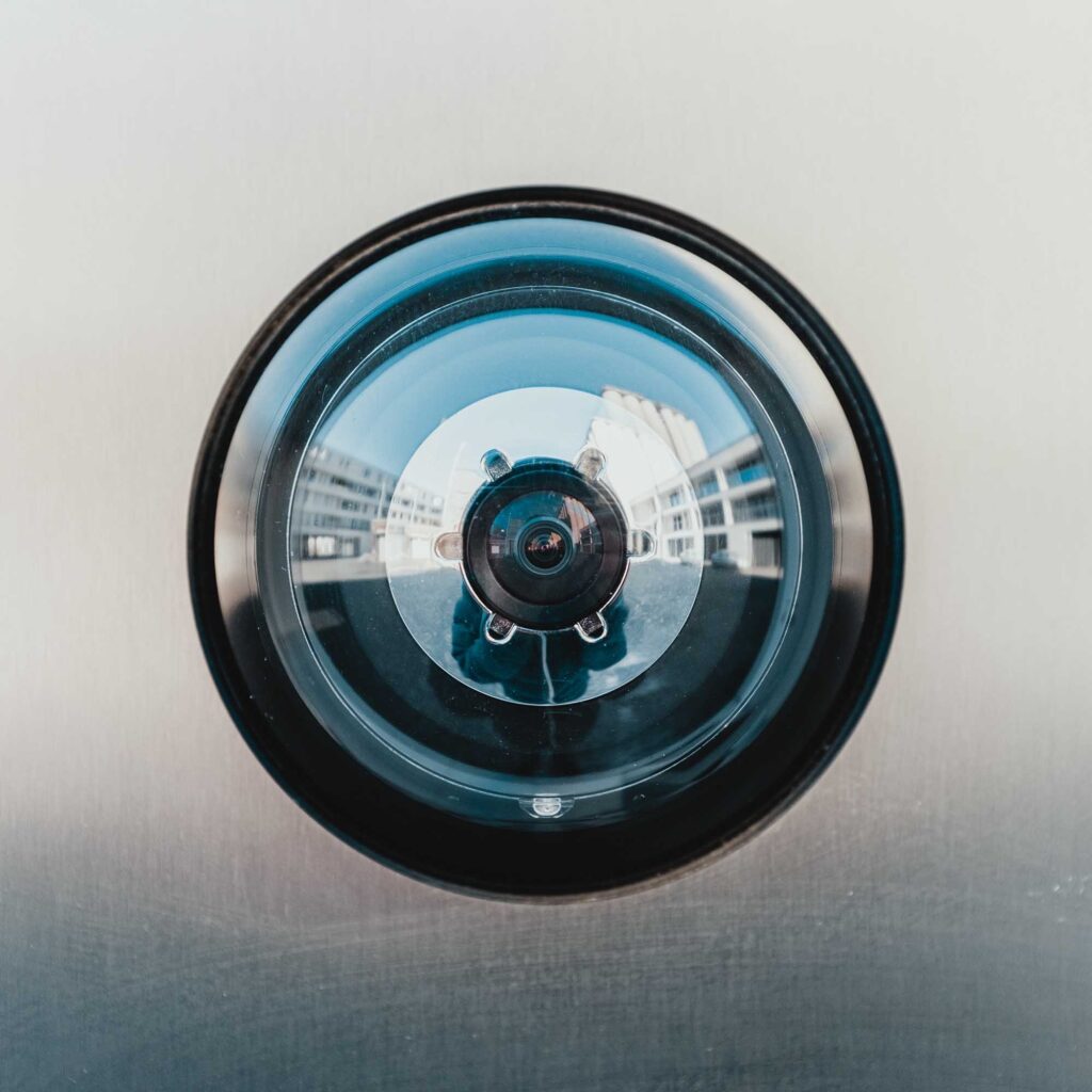 small security camera in a front door